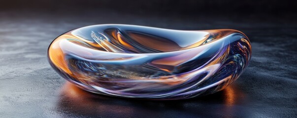 Poster - deformed liquid glass holographic object, isolated on dark background
