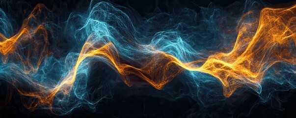 Leinwandbilder - abstract digital waves, blue and orange light particles, futuristic background, technology concept, glowing lines, D rendering, visual effect of data streams, intricate network design, digital art