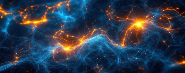 Leinwandbilder - abstract digital waves, blue and orange light particles, futuristic background, technology concept, glowing lines, D rendering, visual effect of data streams, intricate network design, digital art