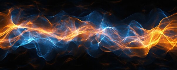 Leinwandbilder - abstract digital waves, blue and orange light particles, futuristic background, technology concept, glowing lines, D rendering, visual effect of data streams, intricate network design, digital art
