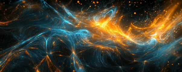 Leinwandbilder - abstract digital waves, blue and orange light particles, futuristic background, technology concept, glowing lines, D rendering, visual effect of data streams, intricate network design, digital art