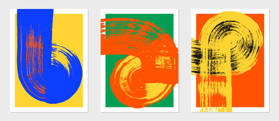 Wall Mural - set of abstract backgrounds. color ink brush strokes, patterns, posters, cover.