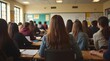 © Natsumae - Students attentively listen to a lecture in a classroom setting.  Focus on learning and knowledge acquisition.
