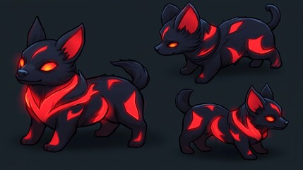  Fiery Chimera Puppy Poses Dark Canine with Lava Markings