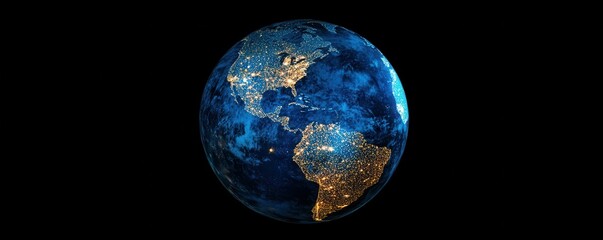 Poster - Digital Earth globe with glowing data points on a dark background, symbolizing global digital connectivity and online technology in the world of information exchange