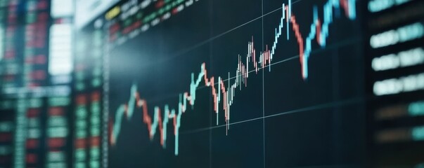 Poster - Digital stock market trading with rising graph analytics, illuminated financial data and market trends visualization
