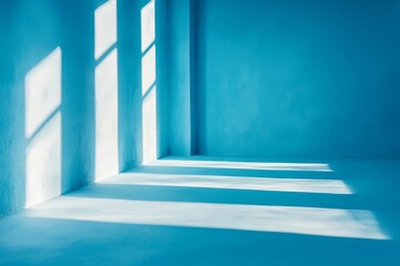 Fototapete - Abstract blue color gradient studio background for product presentation. Empty room with Natural sunlight shadows.