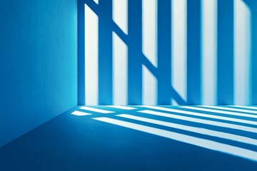 Fototapete - Abstract blue color gradient studio background for product presentation. Empty room with Natural sunlight shadows.