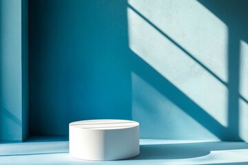 Fototapete - Abstract blue color gradient studio background for product presentation. Empty room with Natural sunlight shadows.
