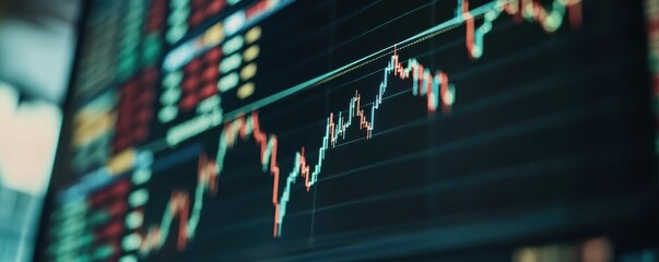 Poster - Digital stock market trading with rising graph analytics, illuminated financial data and market trends visualization