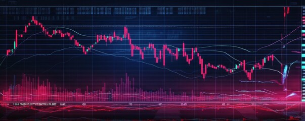 Poster - Digital stock market trading with rising graph analytics, illuminated financial data and market trends visualization