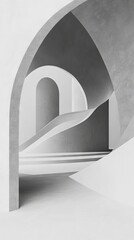 Poster - A striking minimalist interior featuring curved arches and a monochrome palette, showcasing modern architectural design.