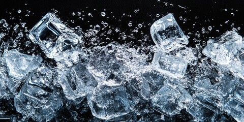 Poster - A bunch of ice cubes are floating in a glass of water. The ice cubes are scattered throughout the glass