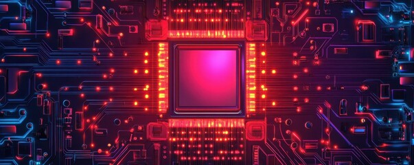 Aufkleber - AI Technology and Industrial Work Concept. Future-looking quantum computer core with glowing qubits and circuitry.