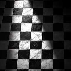 Poster - A checkered floor with a light shining on it. The light is on the right side of the floor
