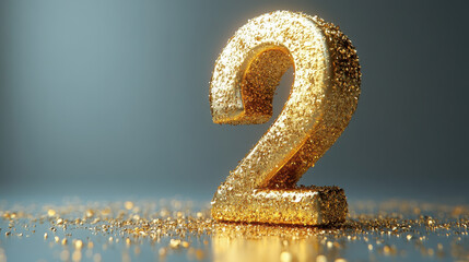 Poster - Luxurious 3D Golden Number 2 with Glitter Effect for Celebrations and Design