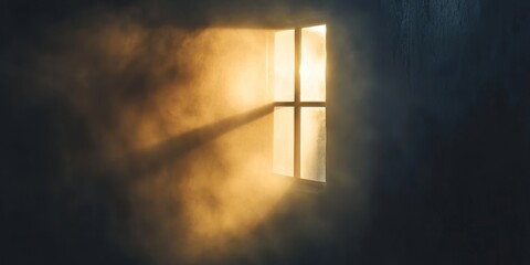 Wall Mural - a window is lit up by the sun and the room is filled with smoke. the window is open and the light is