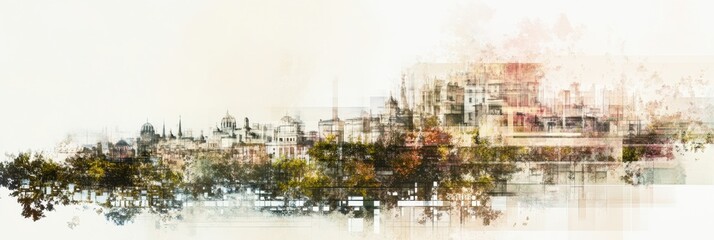 Leinwandbilder - Cityscape blended with digital neural network illustrating AI transformation and urban evolution. Generative AI