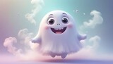 Cute Cartoon Ghost Floating in a Cloud of Smoke