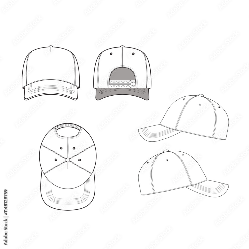 5 panel cap or trucker hat mockup template clothing vector design Stock ...