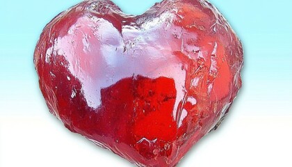 Wall Mural - A shiny red heart-shaped jelly candy on a light blue background.