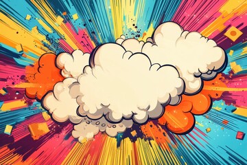 Wall Mural - Colorful explosion of comic book style clouds and rays in vibrant shades of yellow, pink, blue, and orange. Generative AI