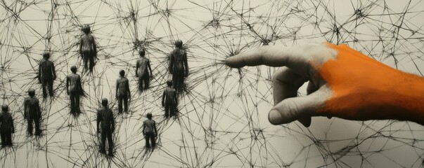 Leinwandbilder - An individual is pointed out in a network of individuals using a hand