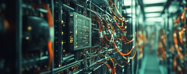 Aufkleber - An intricately wired and metallic-surfaced quantum computer processor is spotlighted in a high-tech laboratory