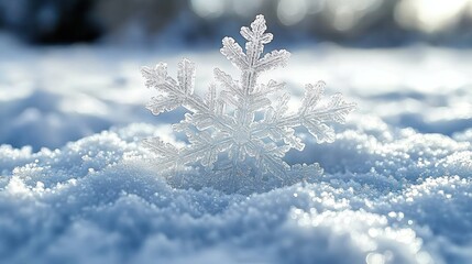 Canvas Print - Crystal snowflake in snowy landscape.