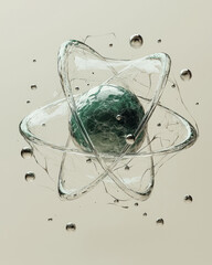 Aufkleber - A 3D illustration of an atom with floating electrons, creating a visual of atomic energy,