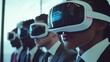 © Business Pics - Young multiracial business People wearing virtual reality goggles with touching air during VR Meeting Conference at the office. Business men and women using VR goggles in meeting room.