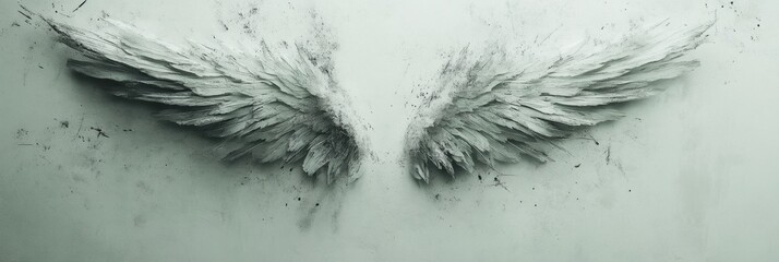 Aufkleber - Wings of freedom depicted in a minimalist artwork showcasing detailed feather textures on a light background. Generative AI