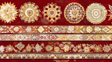 Poster - Decorative Mandala Patterns on Rich Red Background for Elegant Design Projects and Artistic Inspirations