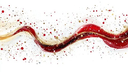 Poster - Abstract Red and Gold Wave with Bubbles and Splashes on White Background Ideal for Modern Design and Artistic Projects