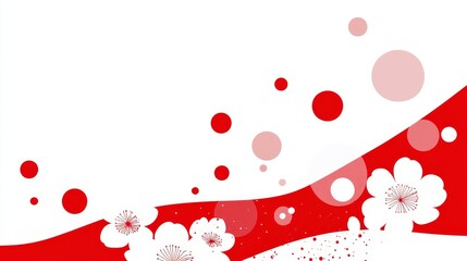 Poster - Abstract floral design with red waves and white flowers, featuring bubbles and elegant shapes for creative backgrounds