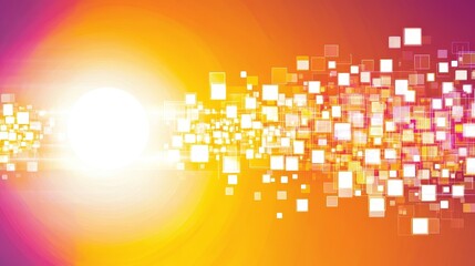 Poster - Abstract Background with Bright Sun and Colorful Geometric Shapes in Orange, Pink, and Yellow Hues