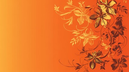 Poster - Elegant Floral Design with Vibrant Orange Background and Black Leaf Patterns for Creative Projects and Decorations