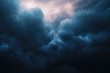 Wall Mural - Dark storm clouds with lightning and thunder.