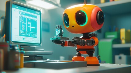 Poster - Cute Robot Assisting With Laboratory Equipment
