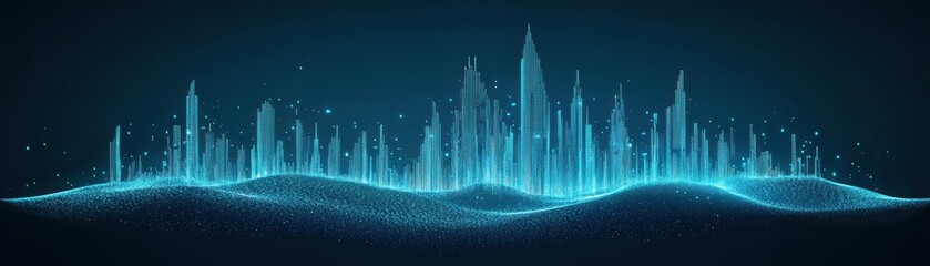 Wall Mural - Digital cityscape with glowing blue elements against a dark background, representing technology and innovation, 3D scene with glowing blue locks