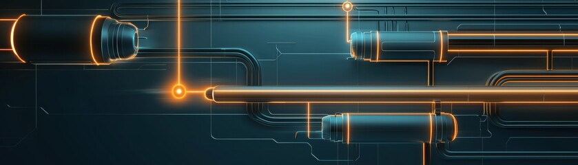 Wall Mural - Futuristic pipes with glowing accents on a sleek, dark background, AI glowing pipeline concept image