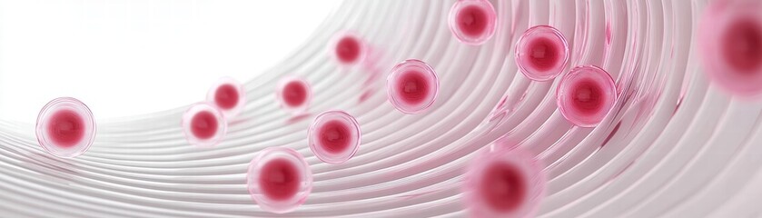 Wall Mural - Abstract flowing design with pink particles on a light background, Digital tunnel visualizing security concepts