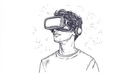 Poster - User watching virtual reality video hand drawn outline doodle icon. Innovation vr video, entertainment concept. Vector sketch illustration for print, web, mobile and infographics on white background.