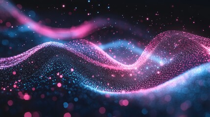 Wall Mural - Abstract pink and blue glowing wave particles.