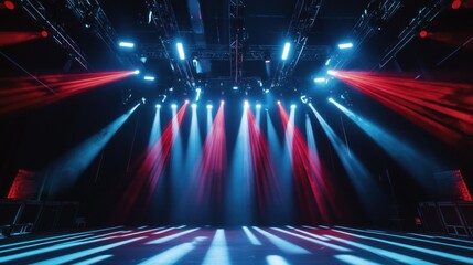 Wall Mural - Empty stage with red and blue lighting.