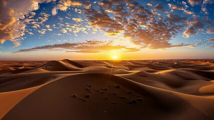 Wall Mural - Golden sand dunes in the desert illuminated by a stunning sunrise