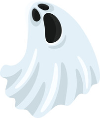 Wall Mural - Halloween ghost floating and screaming with a wide open mouth, creating a playful yet spooky atmosphere. Simple cartoon illustration set against a bright white background