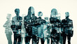 © Who is Danny - Silhouettes of businesspeople with cityscape overlay, concept of teamwork and corporate success, double exposure technique.
