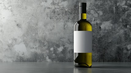 Poster - Elegant and Minimalistic Wine Bottle on a Textured Grey Background with Empty Label Space for Custom Branding or Product Showcase