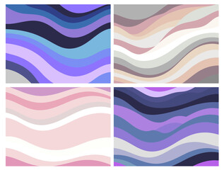 Wall Mural - Four colorful backgrounds featuring wavy stripes in different shades, creating an abstract and visually appealing design